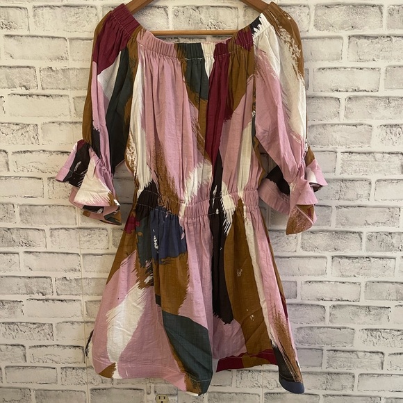 Women’s L’atiste by Amy multi color off shoulder bell sleeved dress Small - Picture 3 of 5